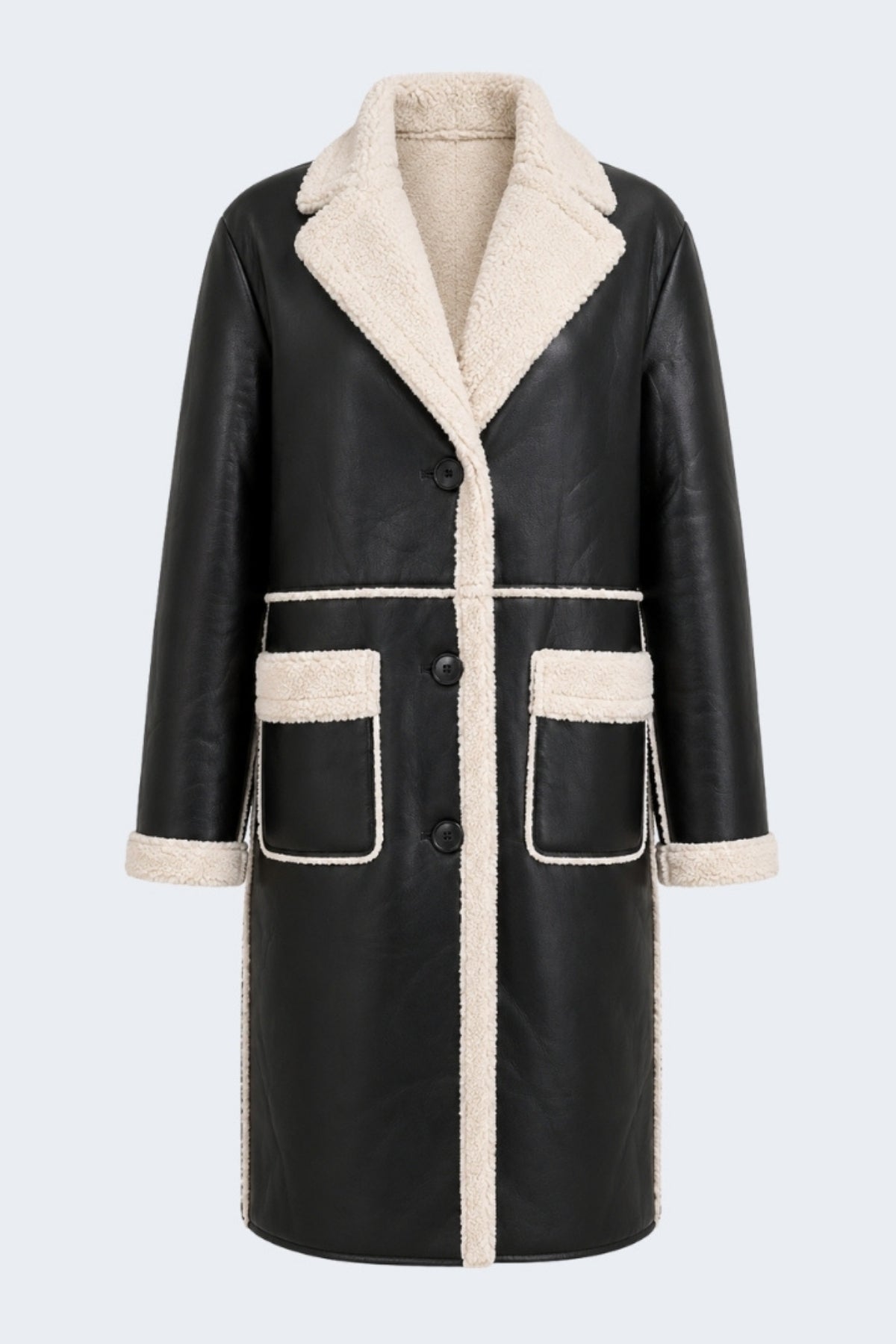 Elle Avery Longline Faux-Shearling Coat Black RRP £349