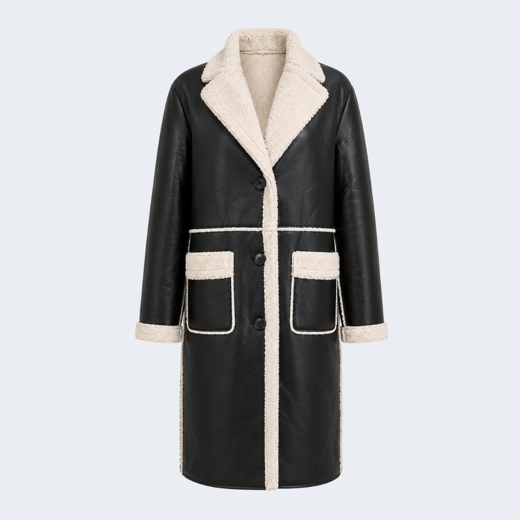Elle Avery Longline Faux-Shearling Coat Black RRP £349