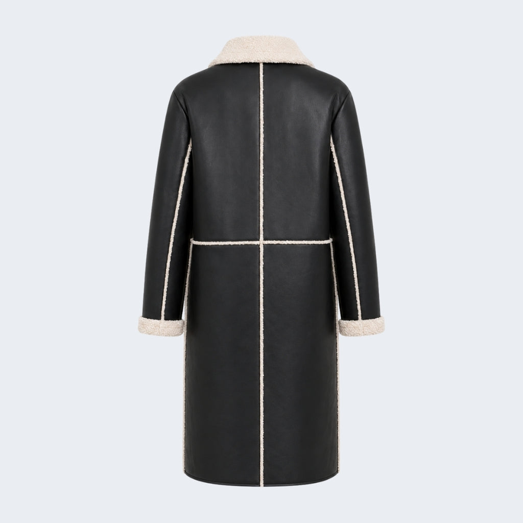 Elle Avery Longline Faux-Shearling Coat Black RRP £349