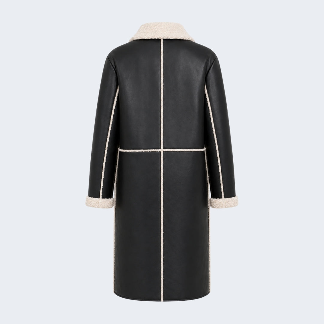 Elle Avery Longline Faux-Shearling Coat Black RRP £349