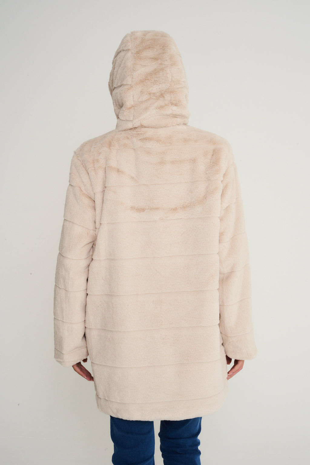 Elle Ladies hooded Faux Fur Coat in Cream RRP £229