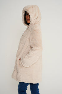 Elle Ladies hooded Faux Fur Coat in Cream RRP £229
