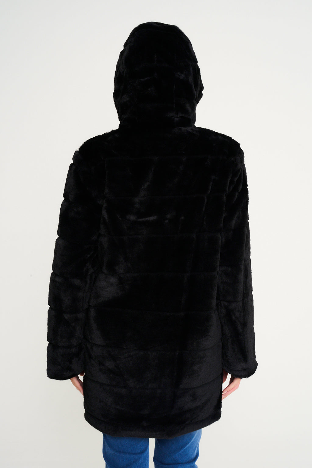 Elle Ladies hooded Faux Fur Coat in Black RRP £229