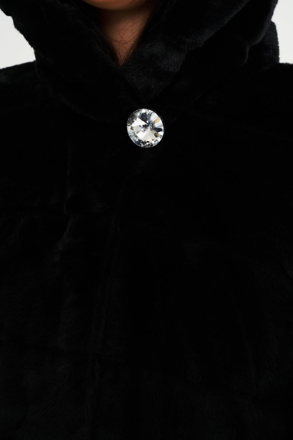 Elle Ladies hooded Faux Fur Coat in Black RRP £229