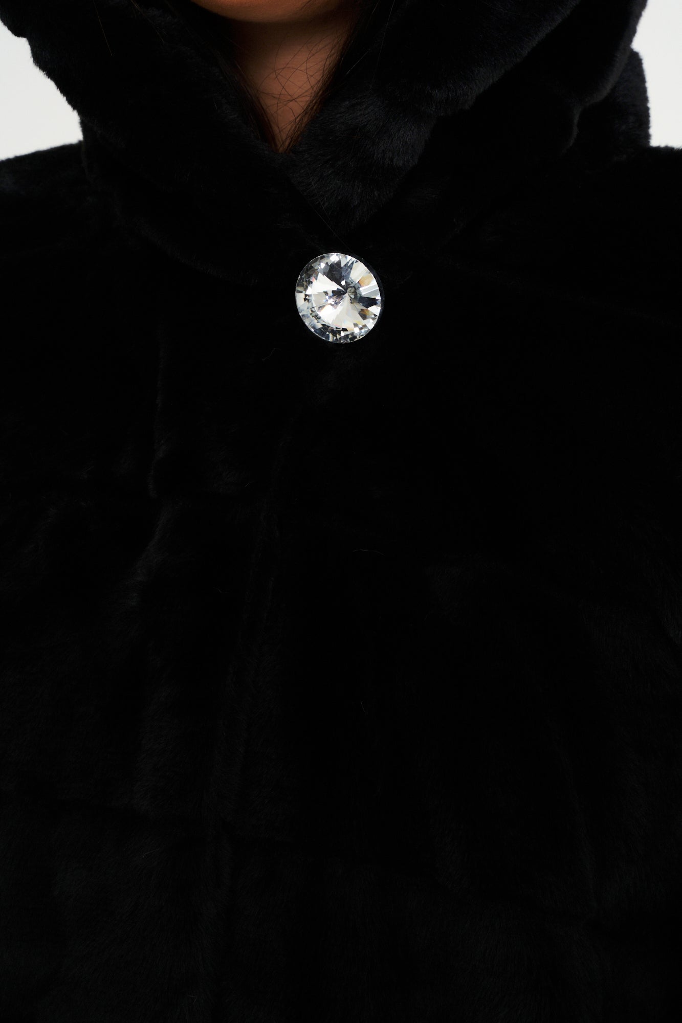 Elle Ladies hooded Faux Fur Coat in Black RRP £229