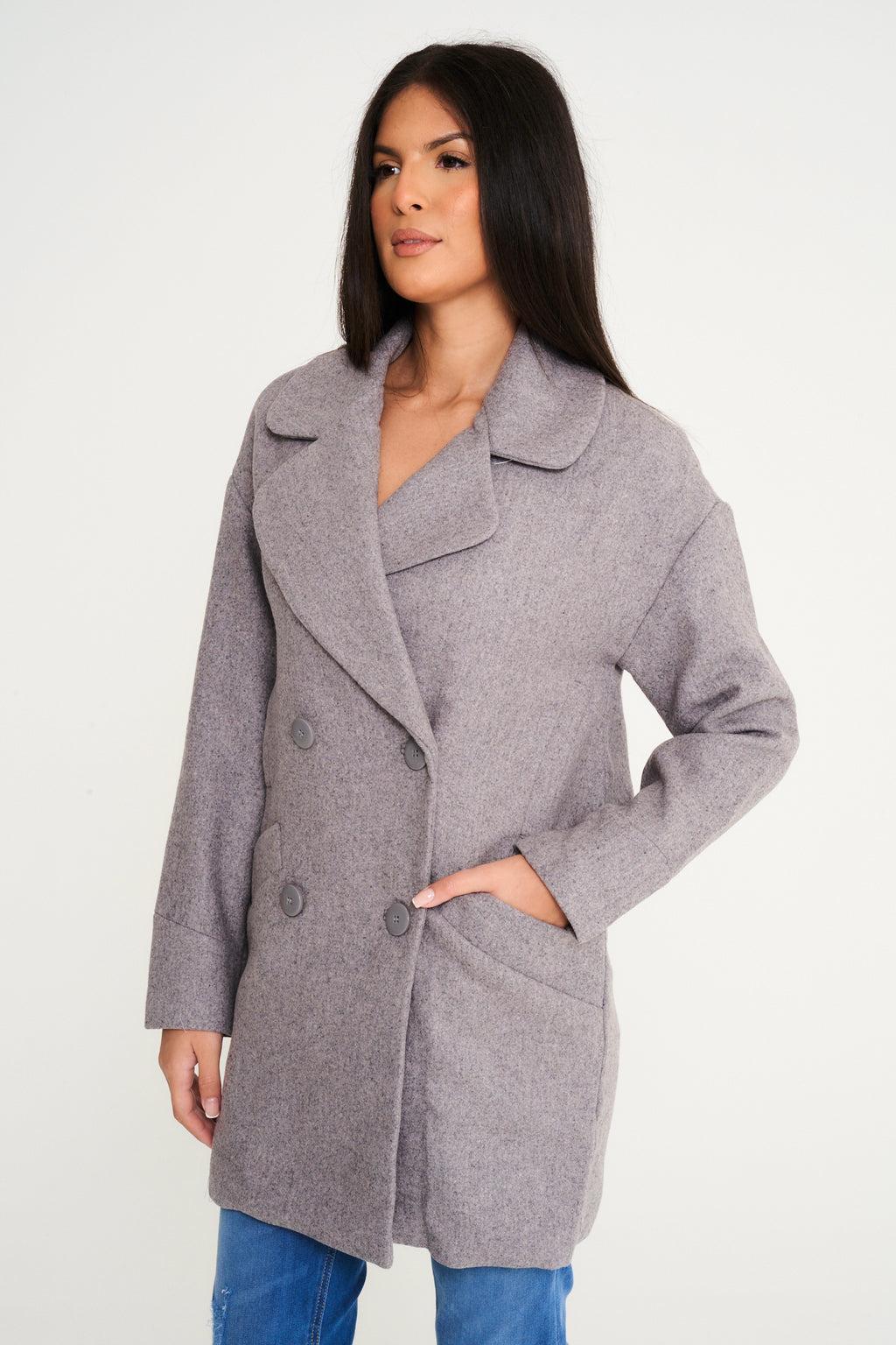 Elle Ladies Alice Wool Coat in Grey RRP £179