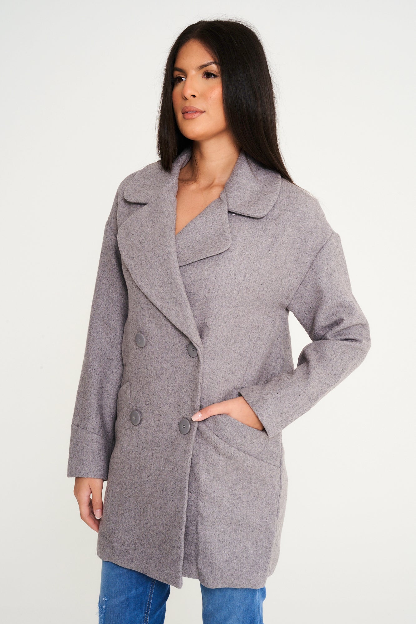 Elle Ladies Alice Wool Coat in Grey RRP £179