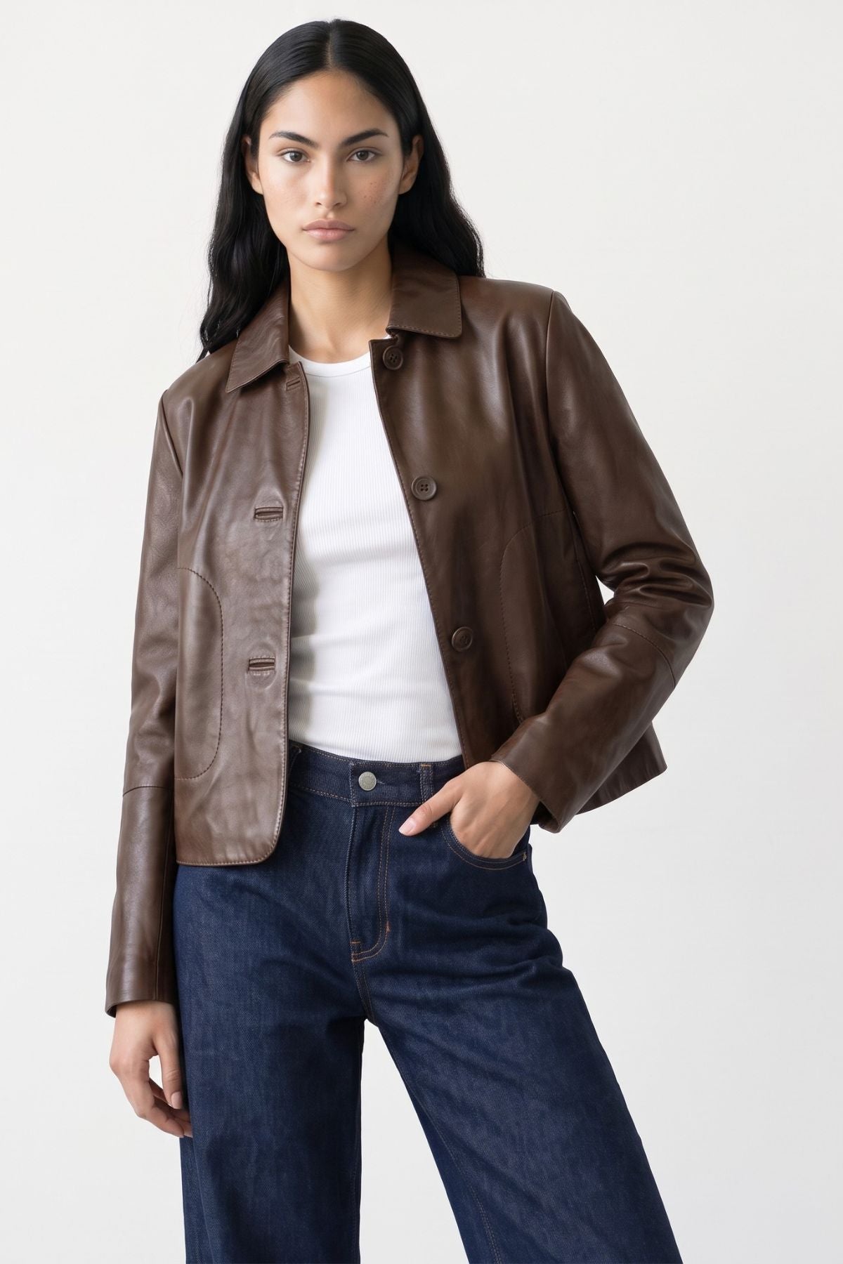 Megan Pelle D’annata Real Leather Jacket in Chocolate RRP £279