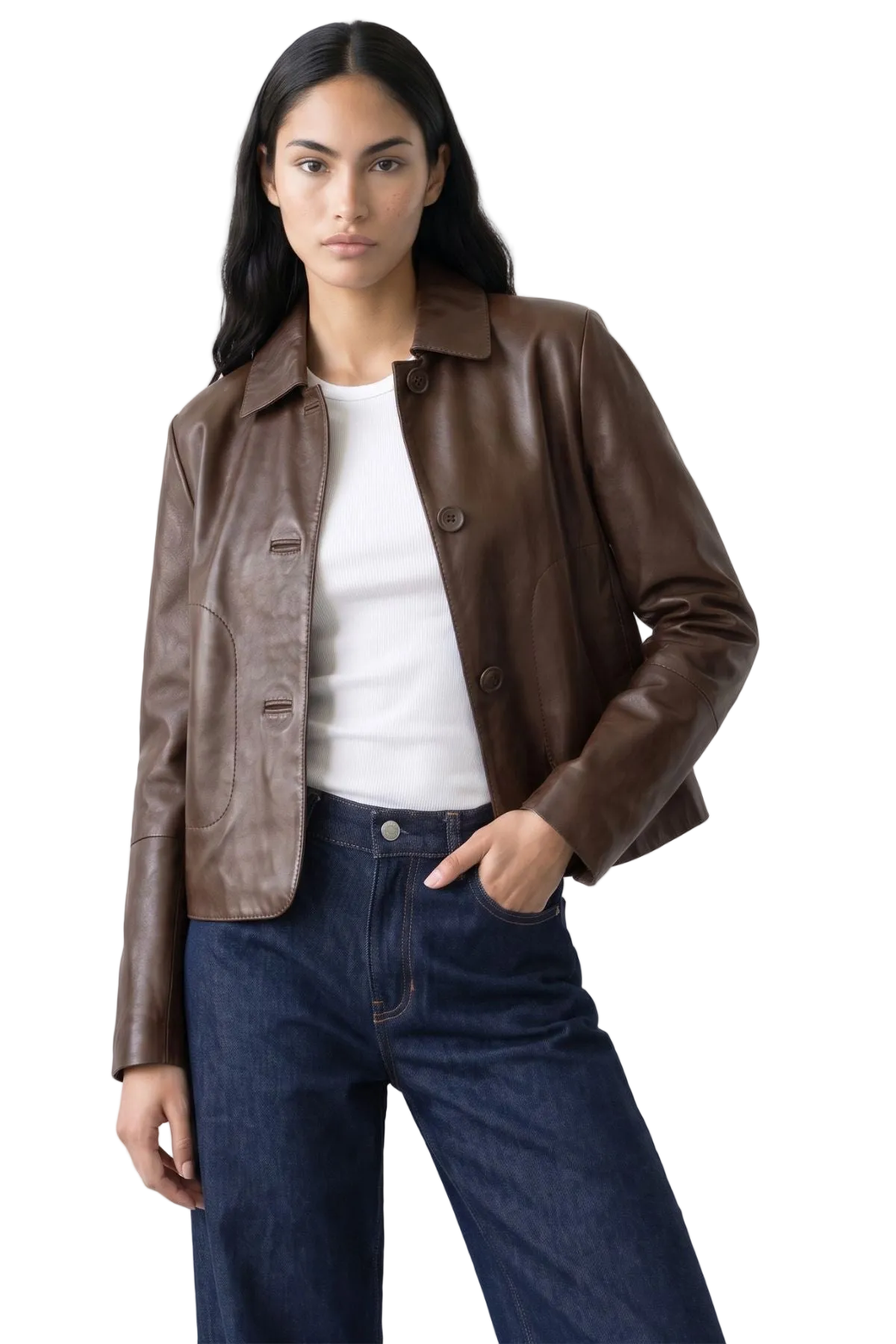 Megan Pelle D’annata Real Leather Jacket in Chocolate RRP £279