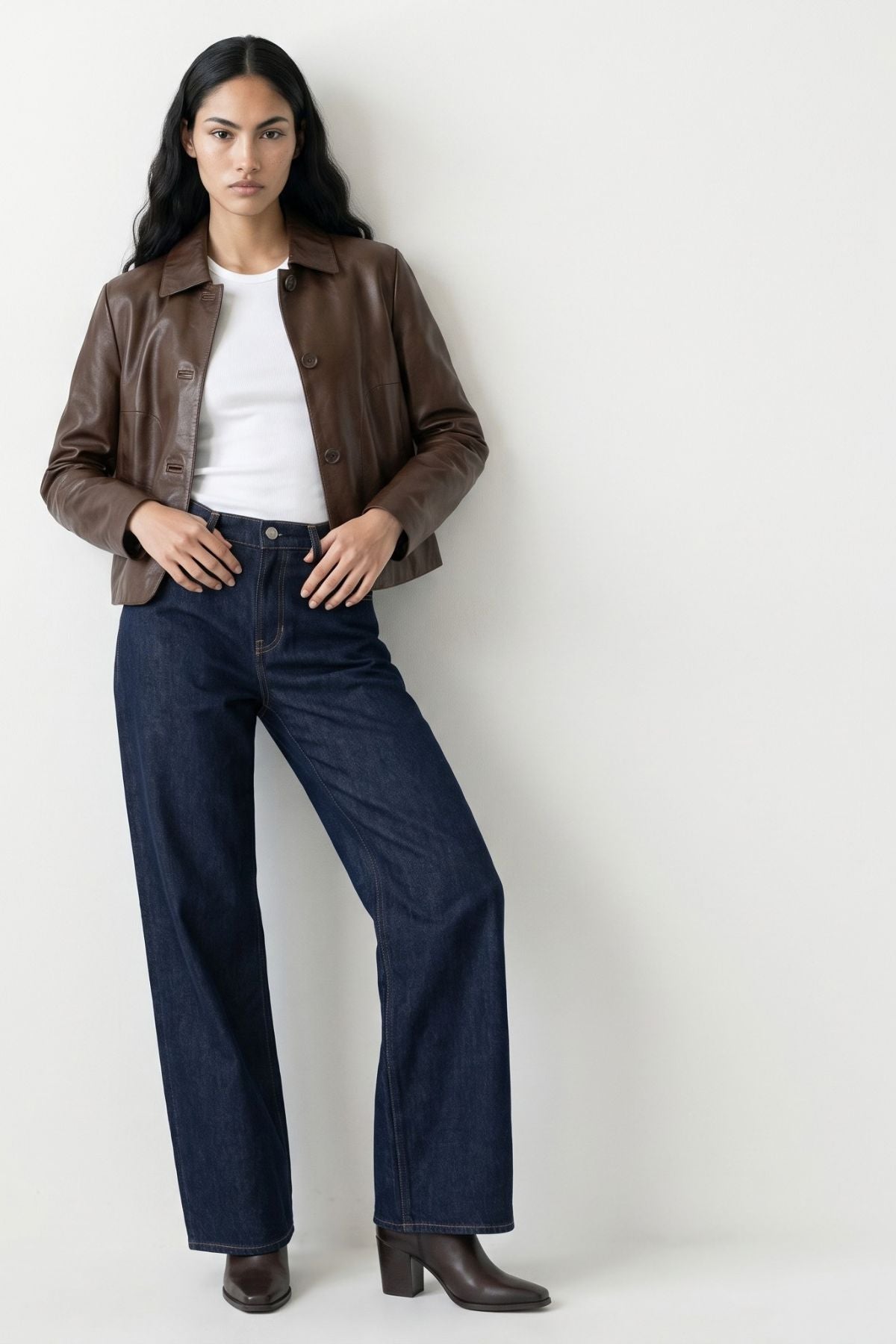 Megan Pelle D’annata Real Leather Jacket in Chocolate RRP £279