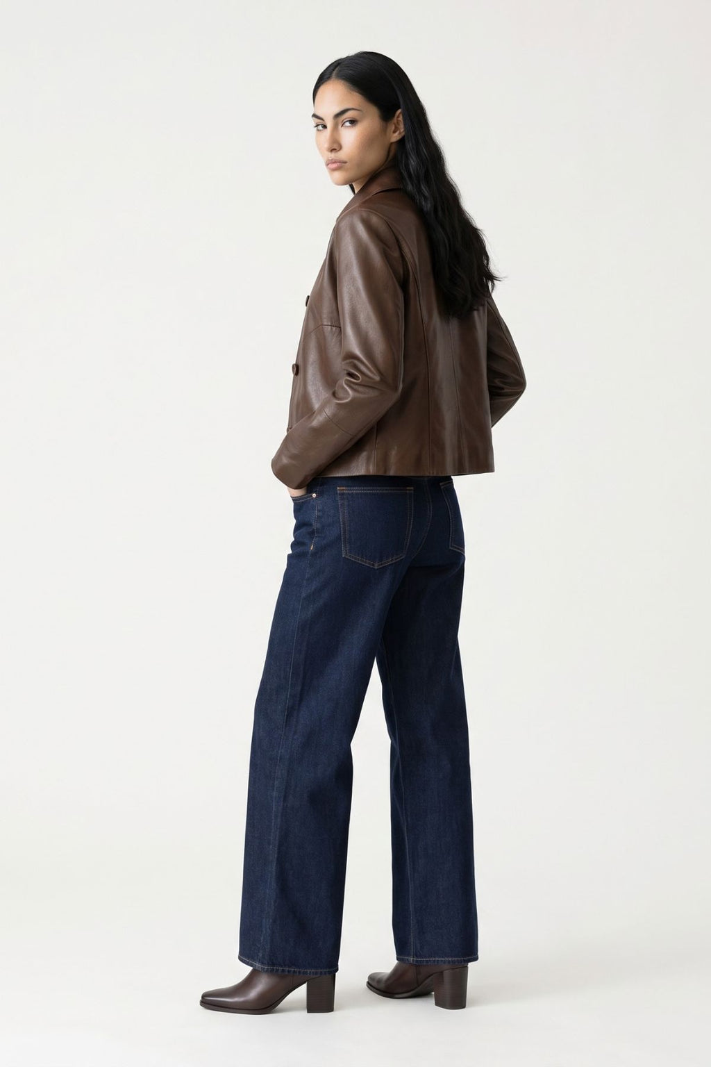Megan Pelle D’annata Real Leather Jacket in Chocolate RRP £279