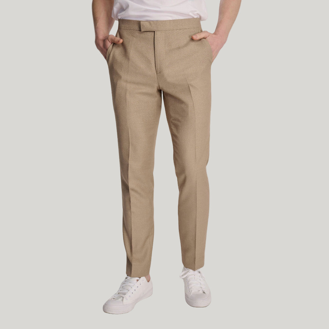 Archie Melange Slim Fit Suit Trousers in Beige RRP £65