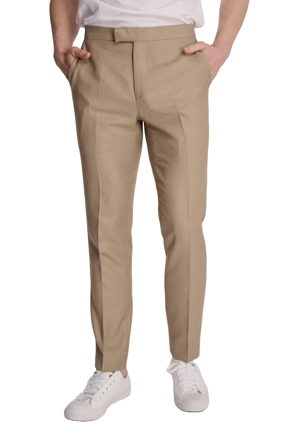 Archie Melange Slim Fit Suit Trousers in Beige RRP £65