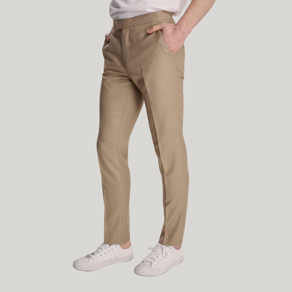 Archie Melange Slim Fit Suit Trousers in Beige RRP £65