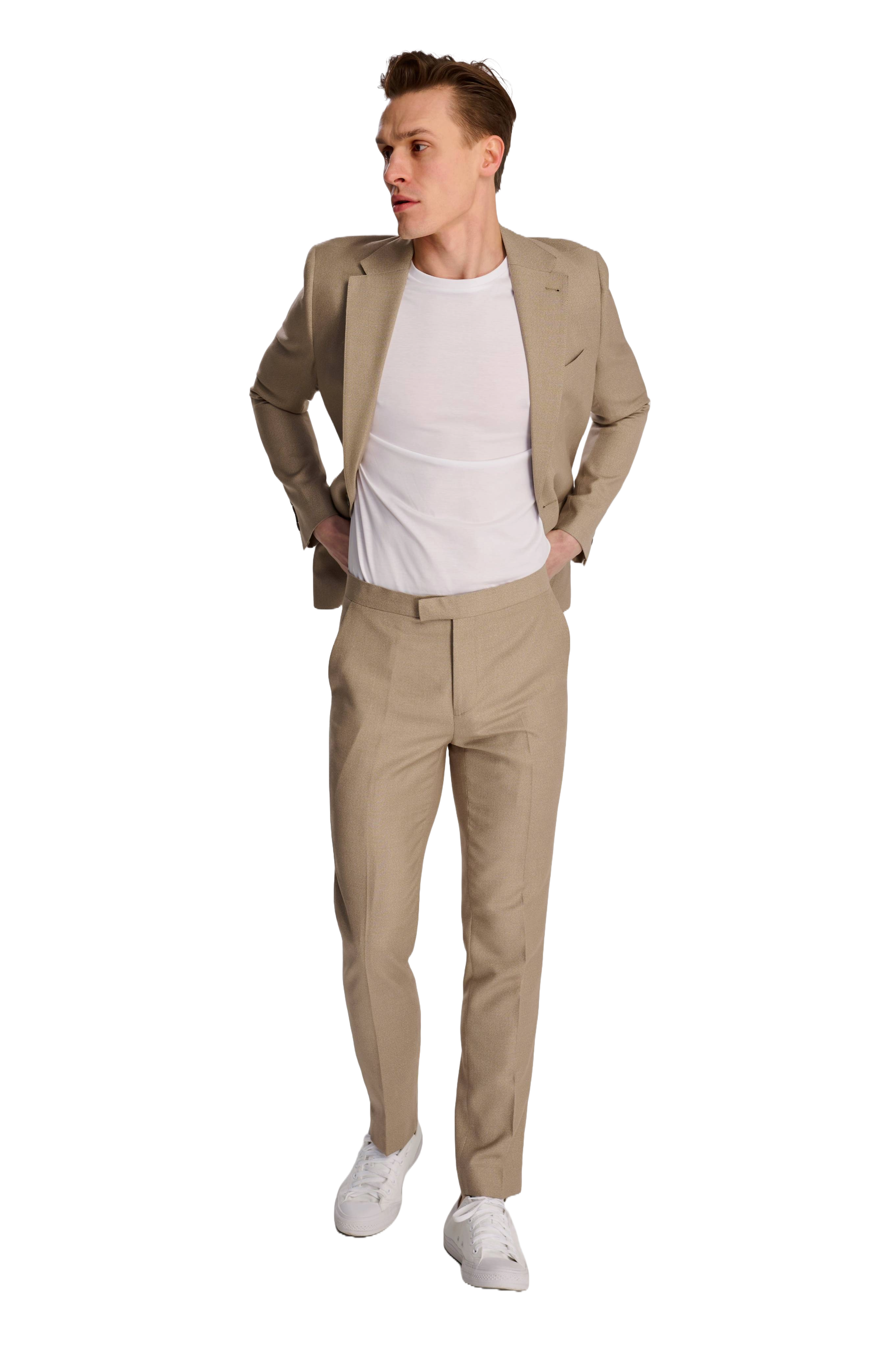 Archie Melange Slim Fit Suit Trousers in Beige RRP £65