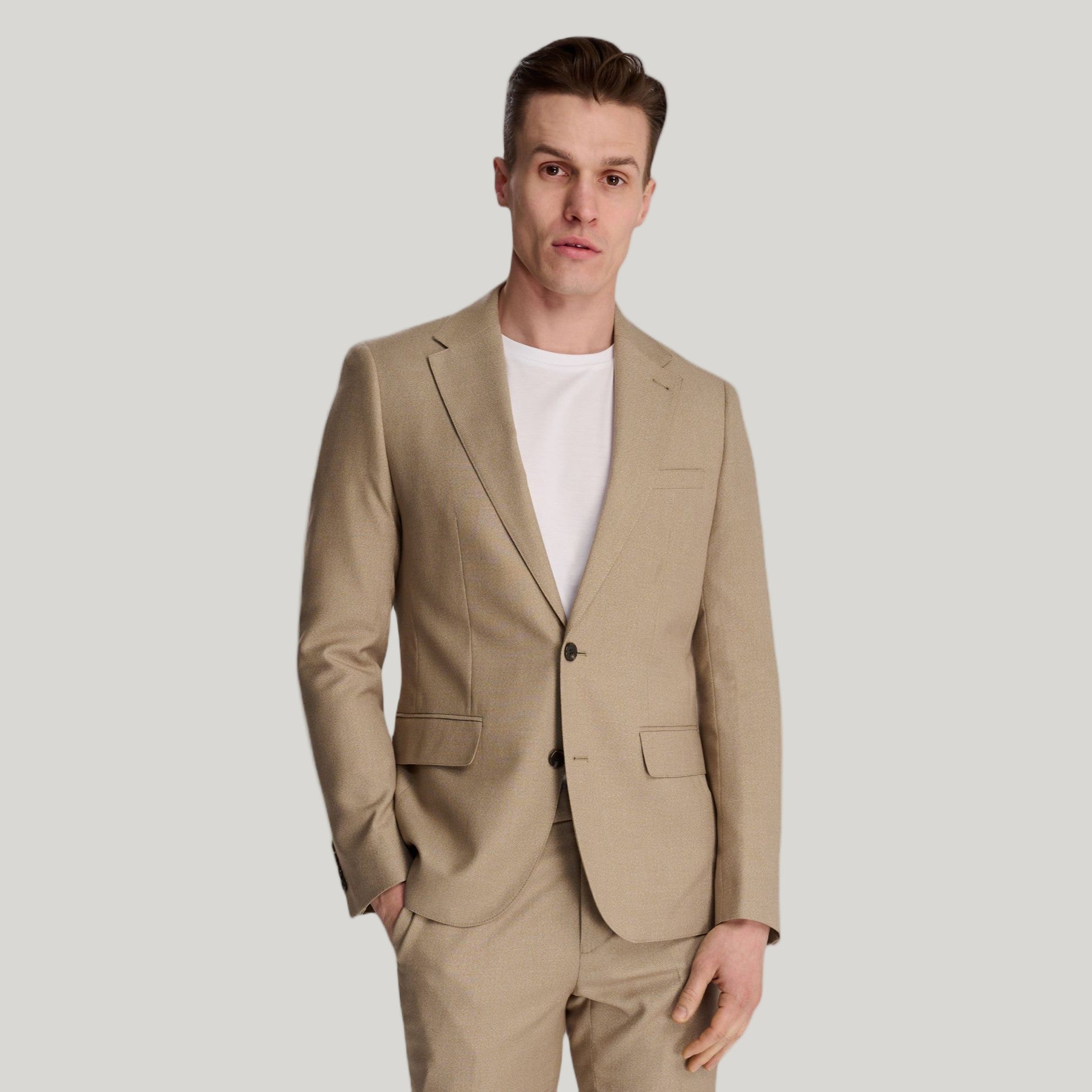 Archie Melange Slim Fit Suit Jacket in Beige RRP £119