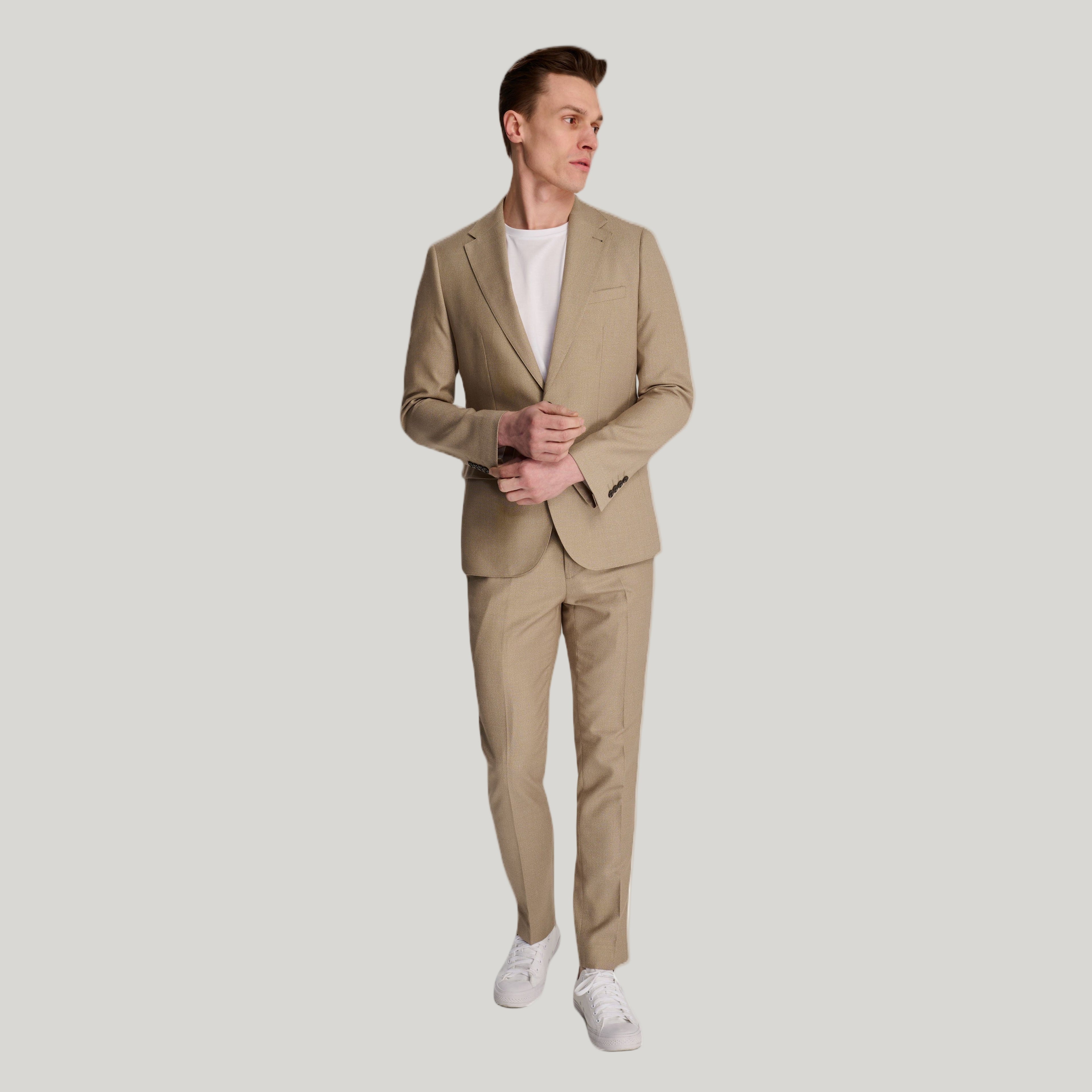 Archie Melange Slim Fit Suit Jacket in Beige RRP £119