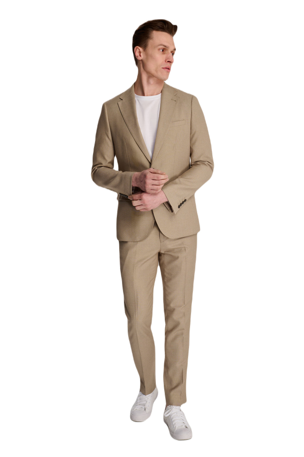 Archie Melange Slim Fit Suit Jacket in Beige RRP £119