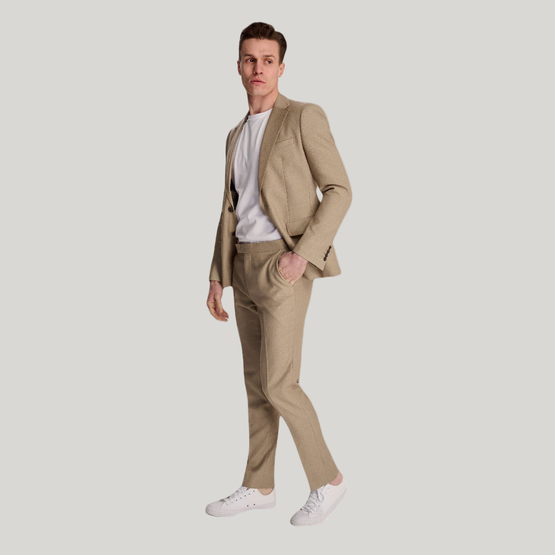 Archie Melange Slim Fit Suit Jacket in Beige RRP £119