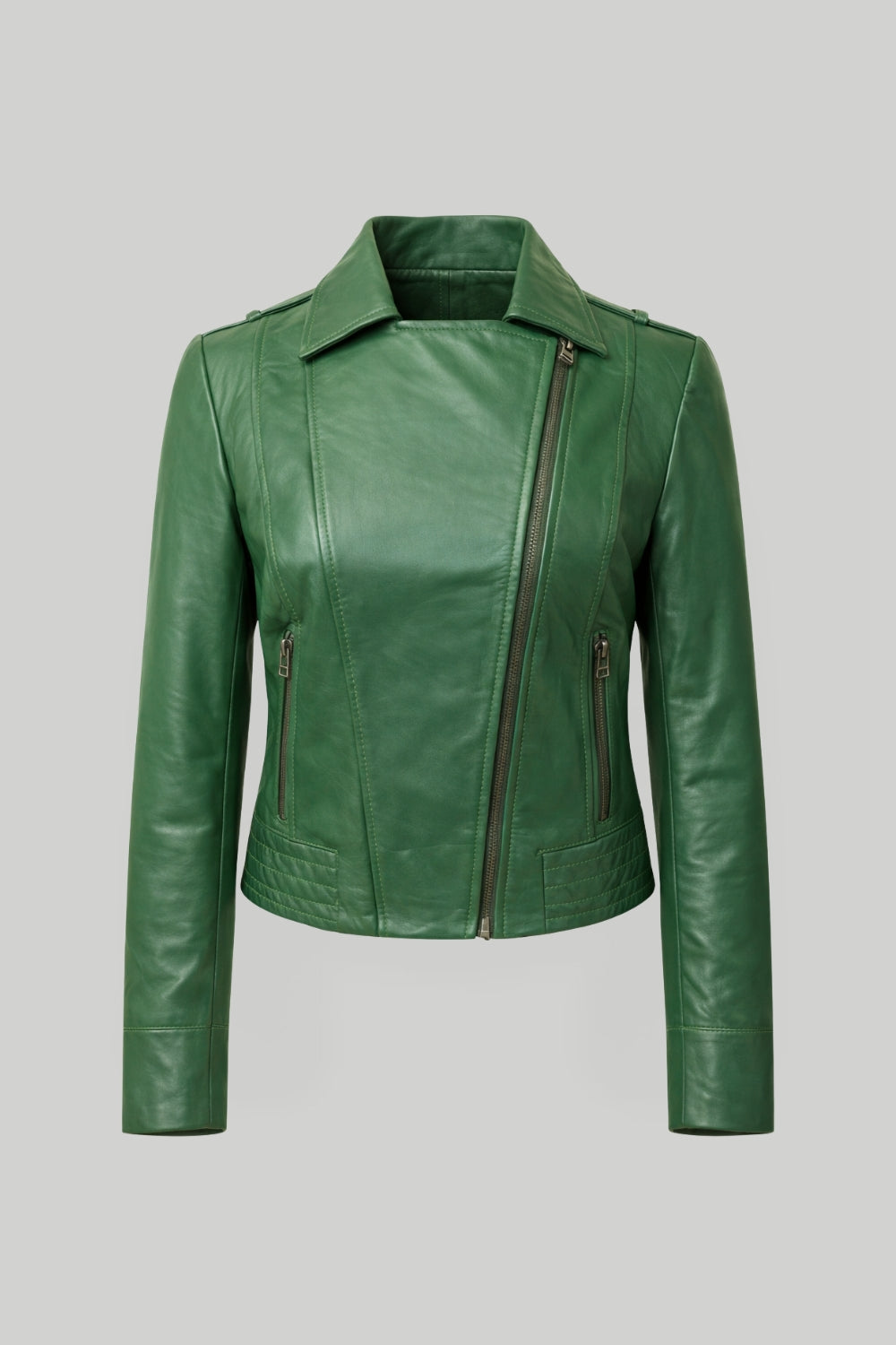 Elle Armin Leather Biker Jacket in Forest Green RRP £299