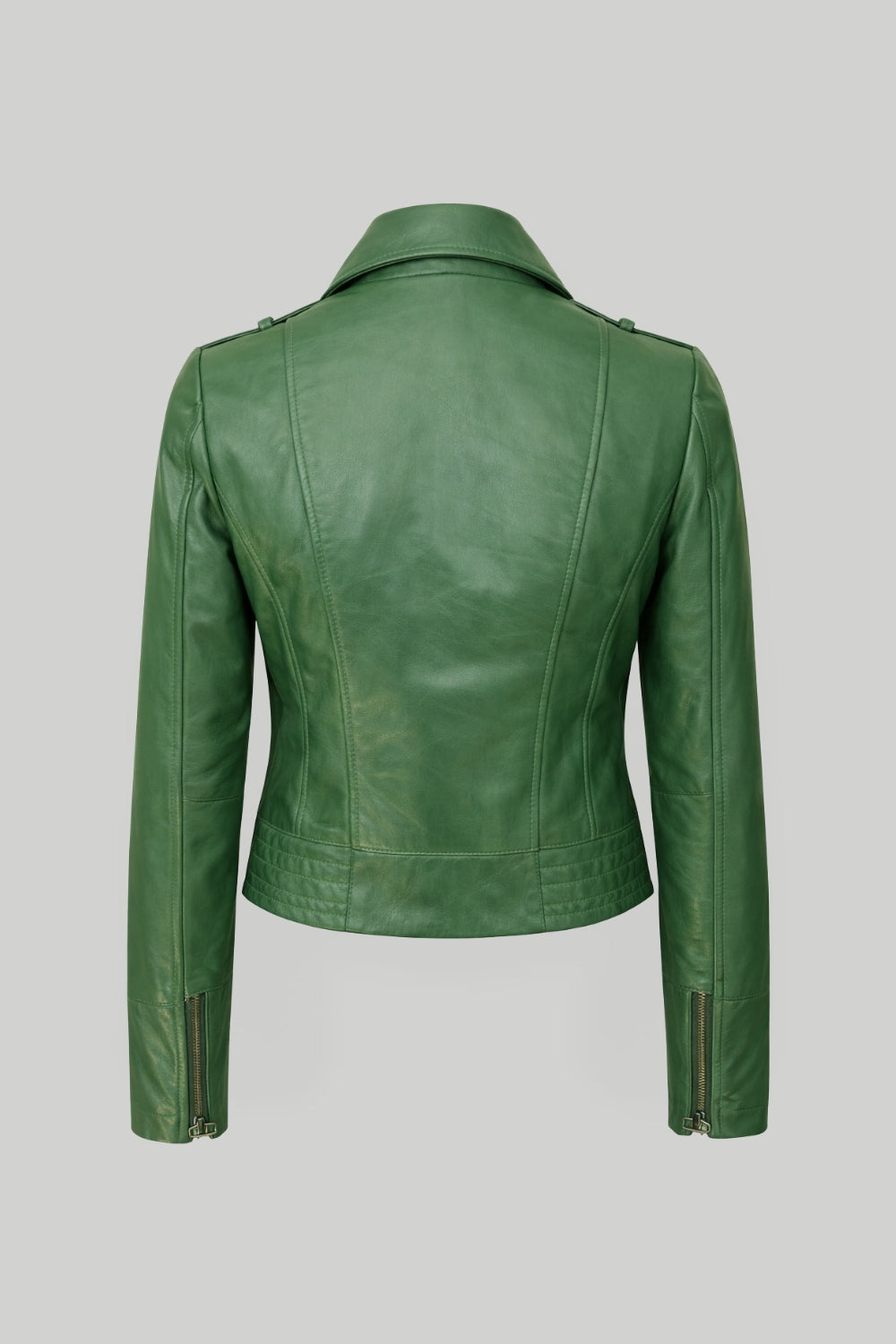 Elle Armin Leather Biker Jacket in Forest Green RRP £299