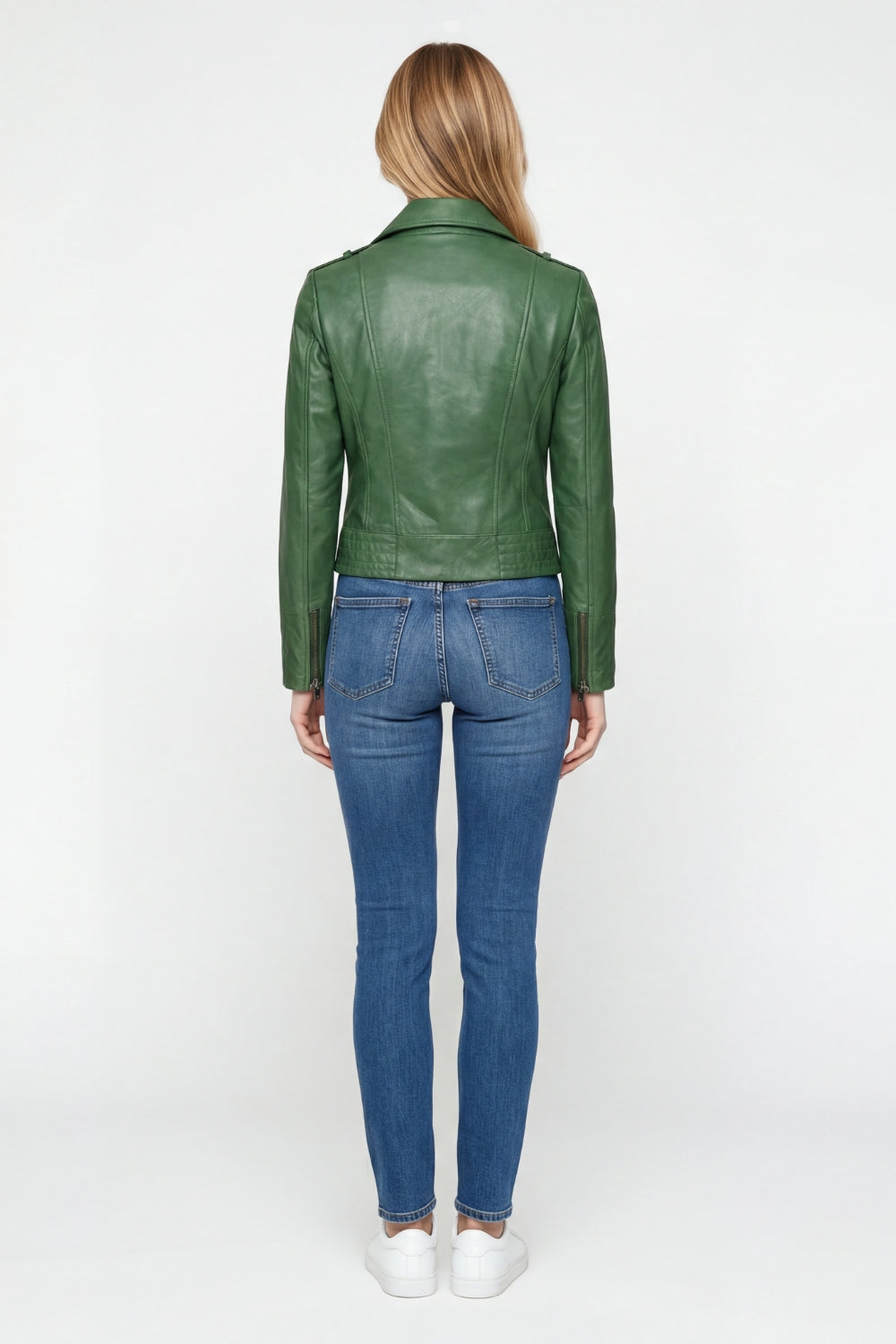 Elle Armin Leather Biker Jacket in Forest Green RRP £299