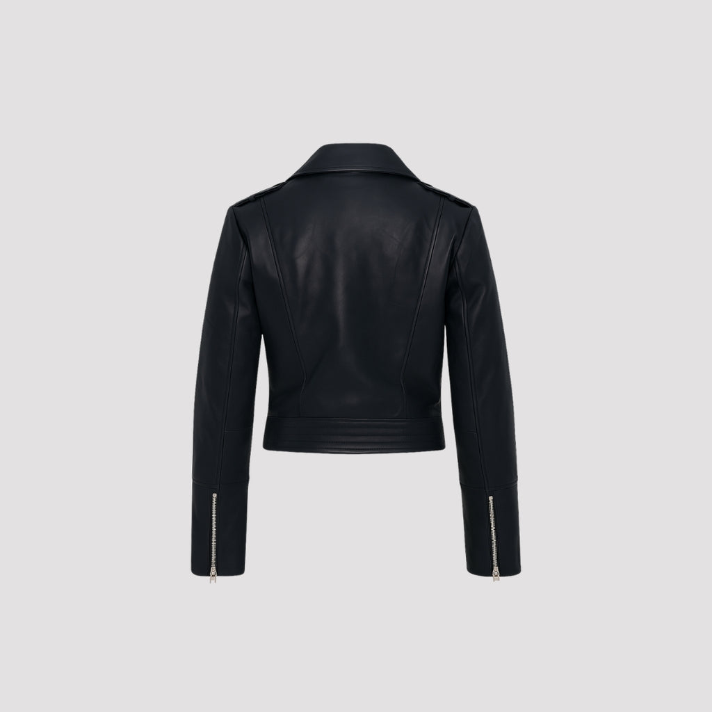 Elle Armin Leather Biker Jacket in Blue RRP £299