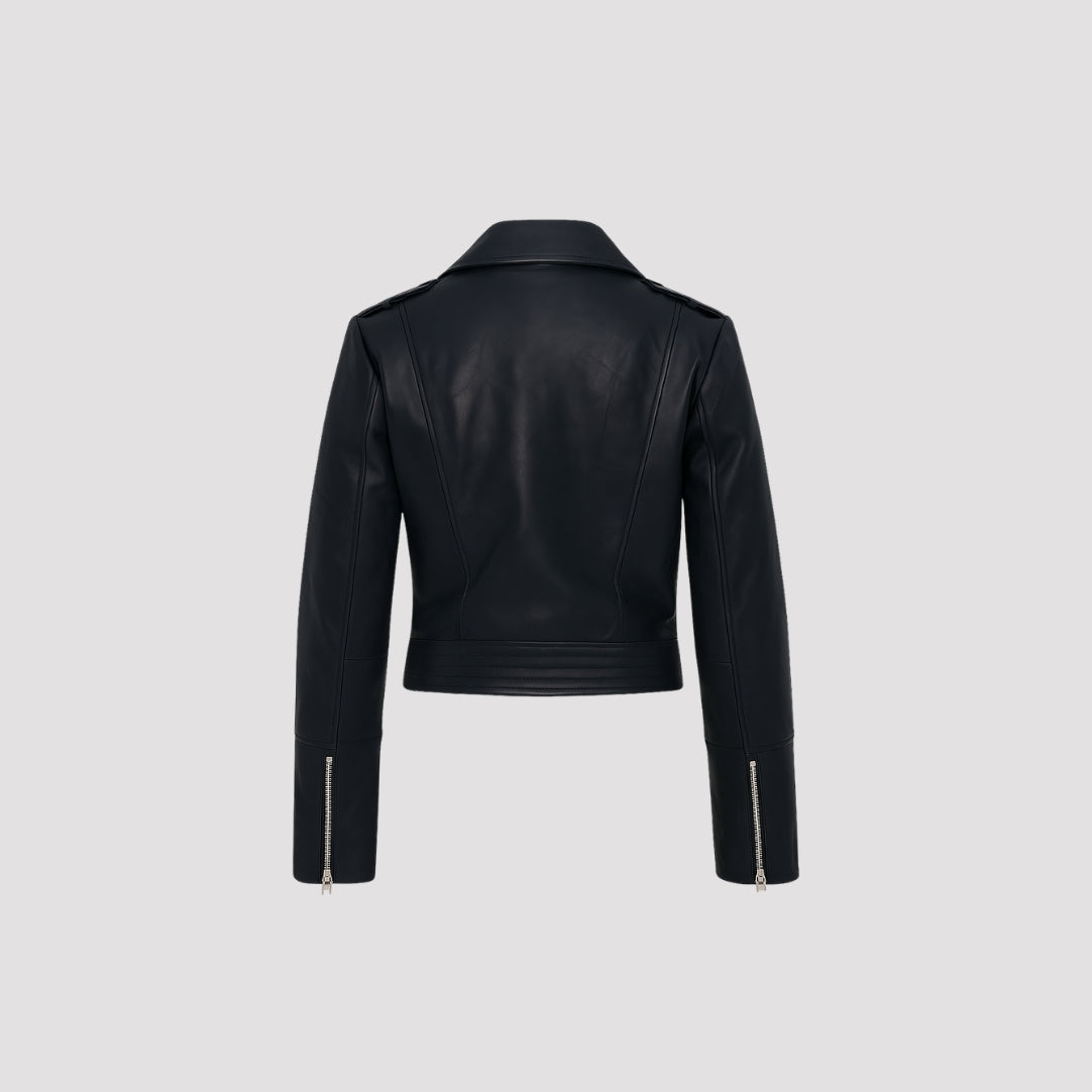 Elle Armin Leather Biker Jacket in Blue RRP £299