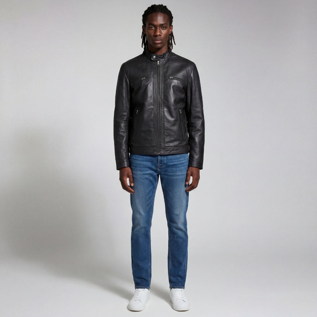 Borya Leather Jacket in Black RRP £299