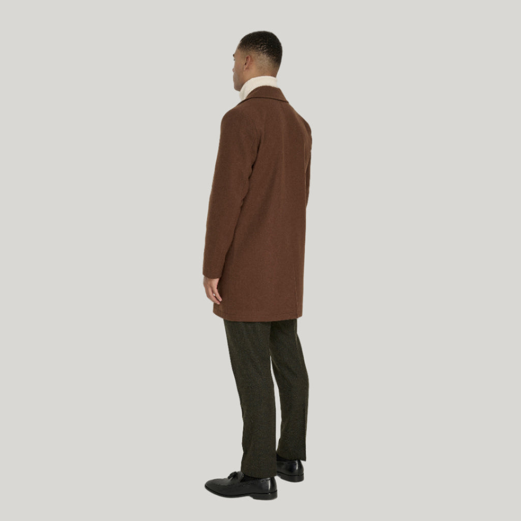 Josh Wool Melton Overcoat in Brown RRP £179