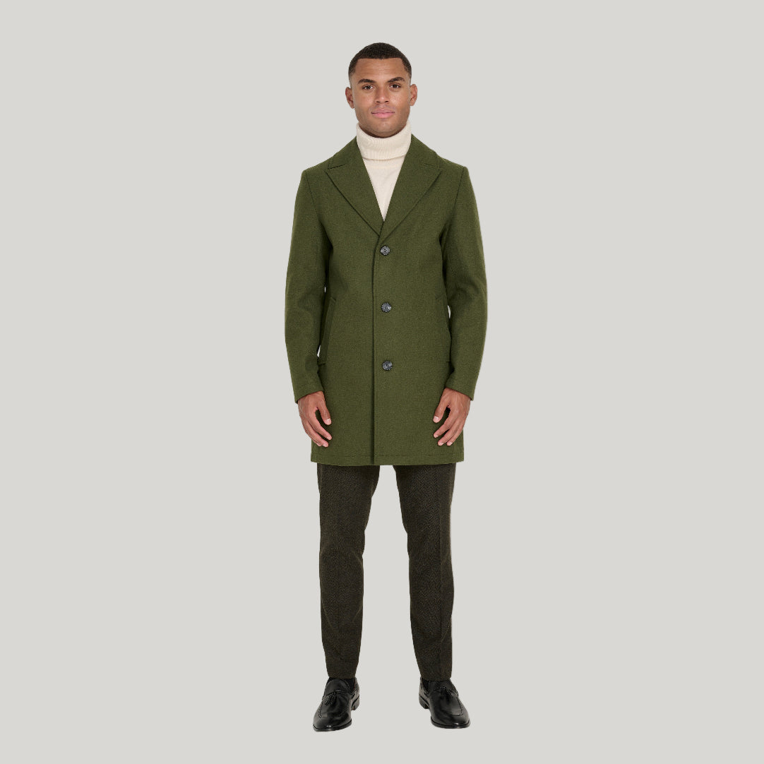 Josh Wool Melton Overcoat in Khaki RRP £179