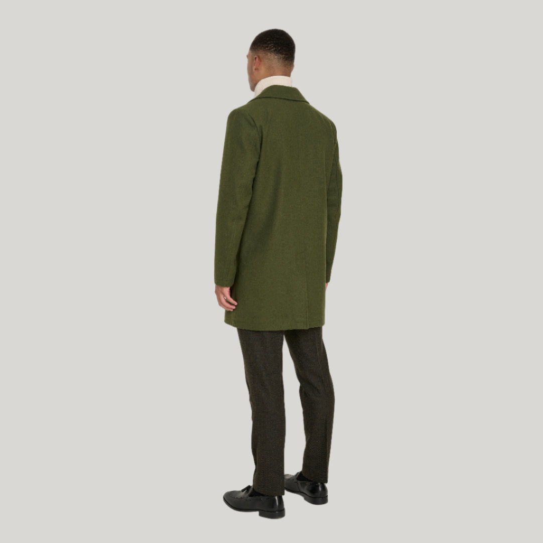 Josh Wool Melton Overcoat in Khaki RRP £179