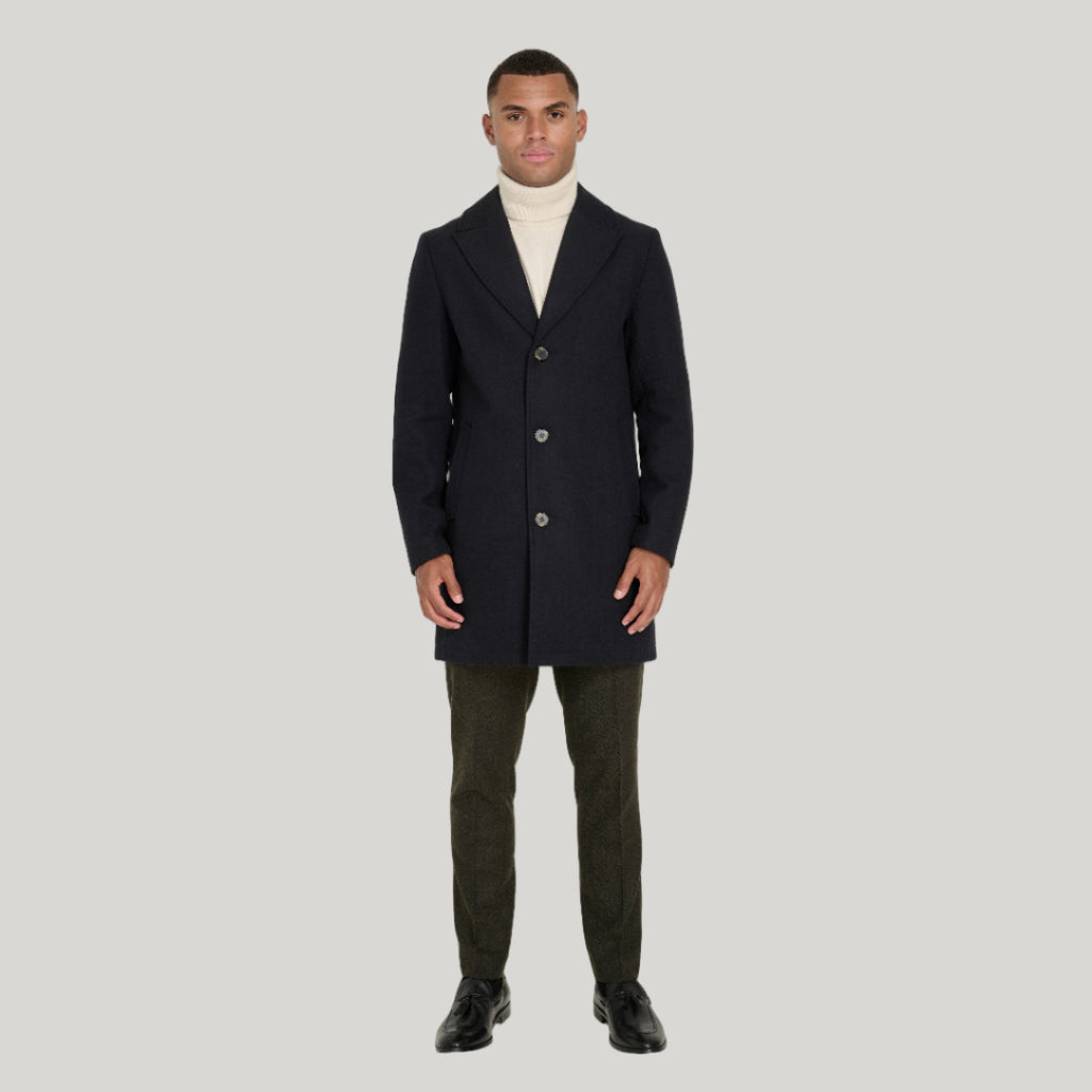 Josh Wool Melton Overcoat in Navy RRP £179