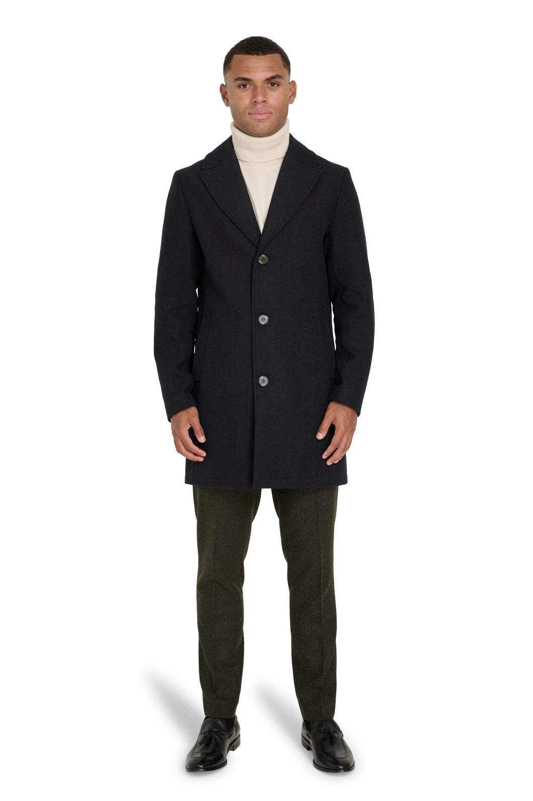 Josh Wool Melton Overcoat in Navy RRP £179