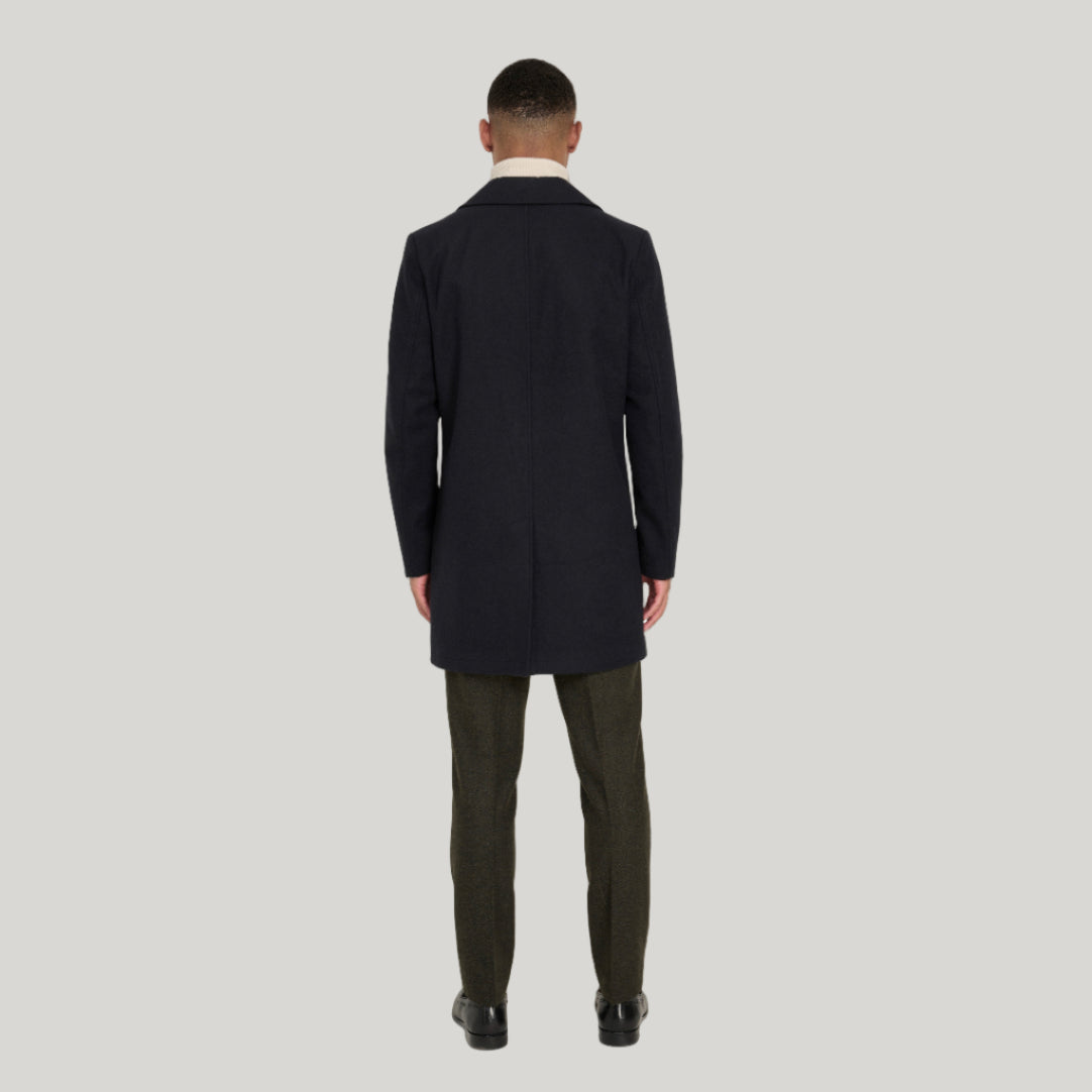 Josh Wool Melton Overcoat in Navy RRP £179