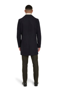 Josh Wool Melton Overcoat in Navy RRP £179