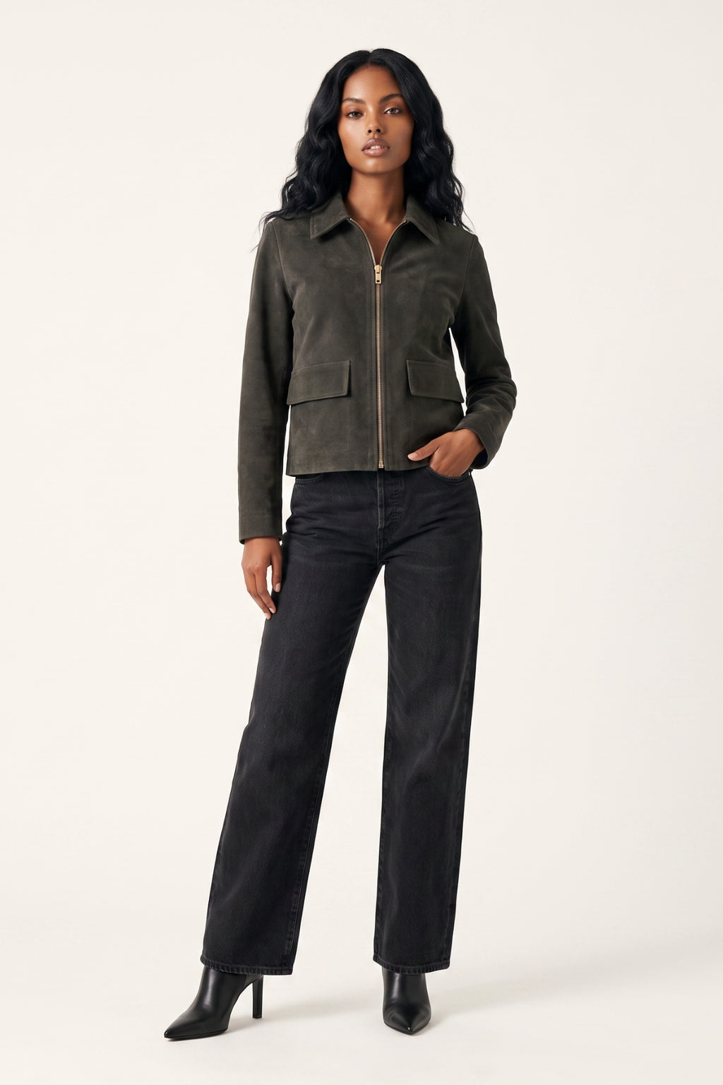 Suede Jacket in Olive RRP £289