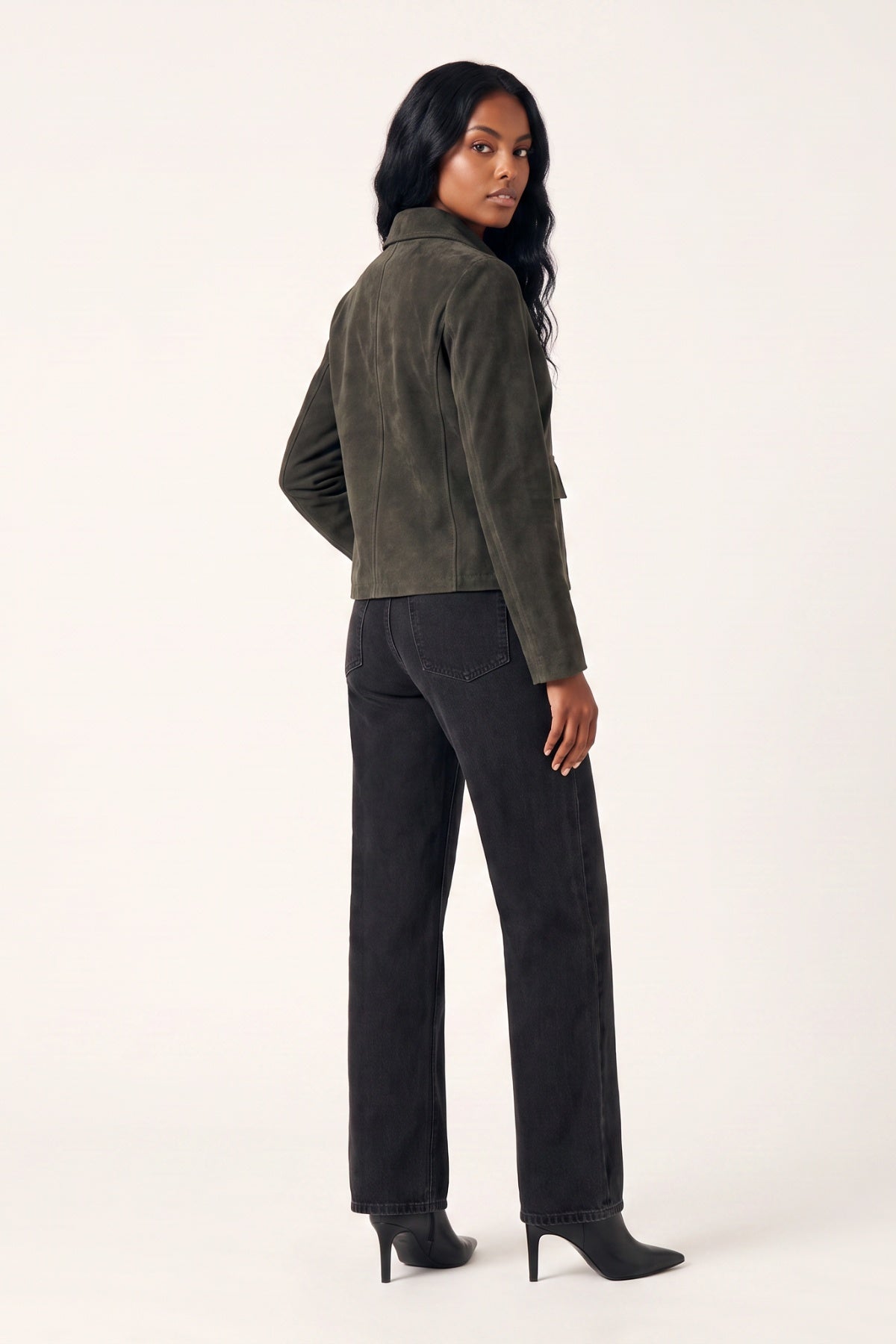 Suede Jacket in Olive RRP £289