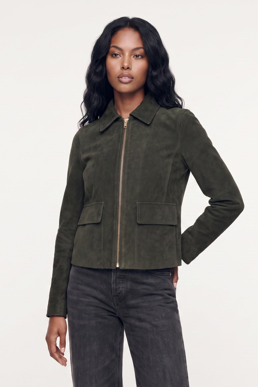 Suede Jacket in Olive RRP £289
