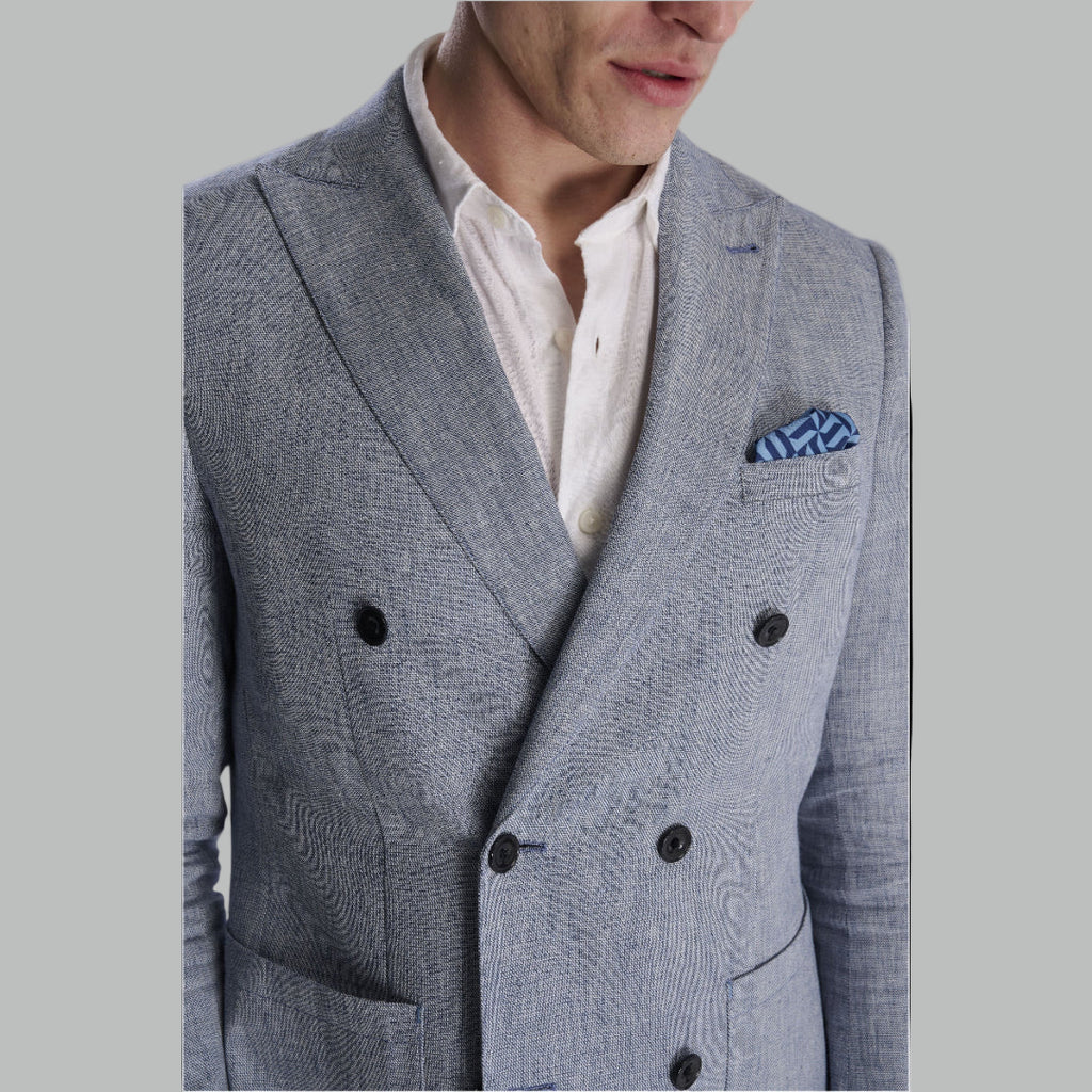 Giacomo Cotton Linen Double Breasted Suit Jacket in Chambray RRP £139