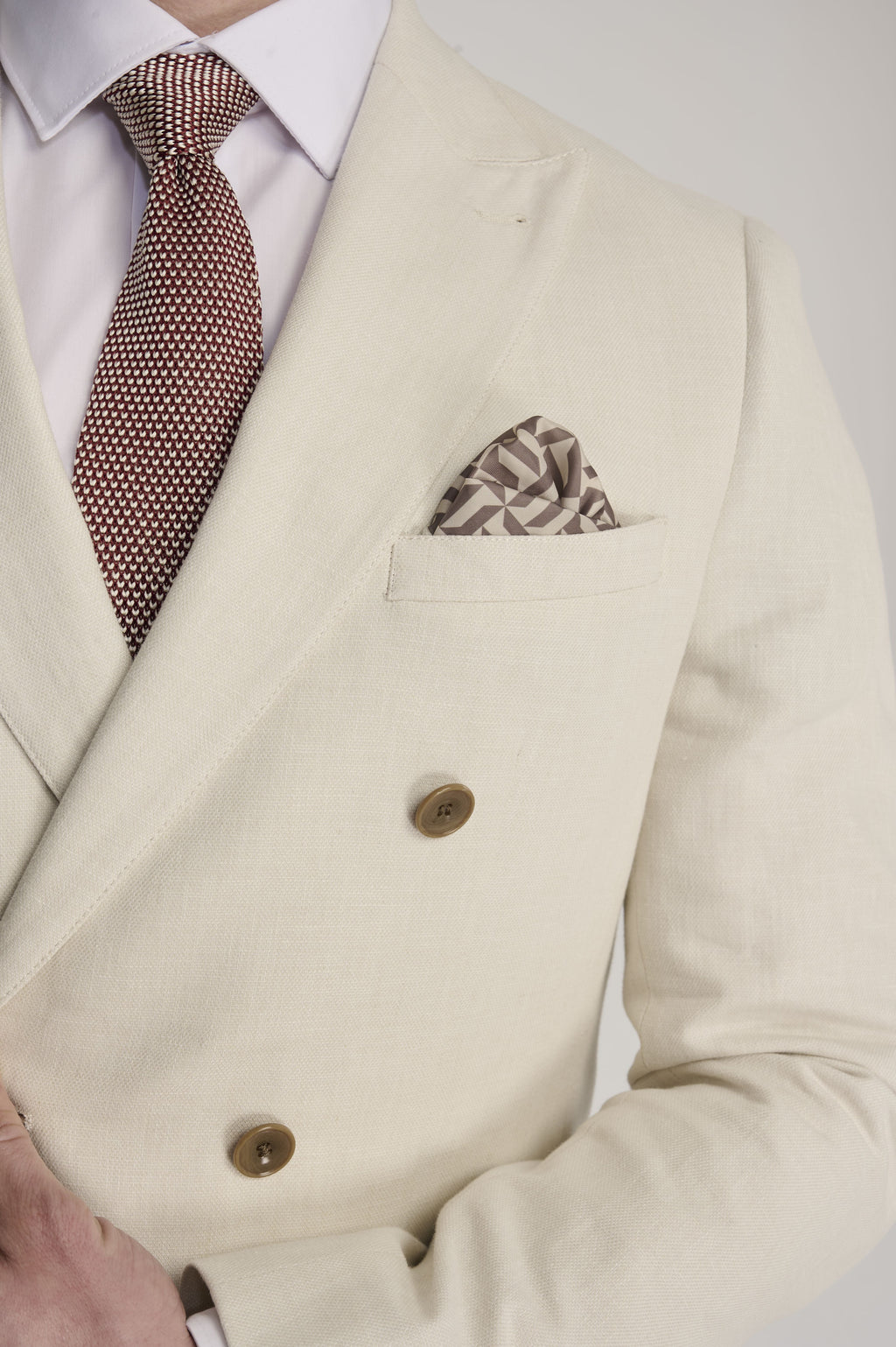 Giacomo Cotton Linen Double Breasted Suit Jacket in Stone RRP £139