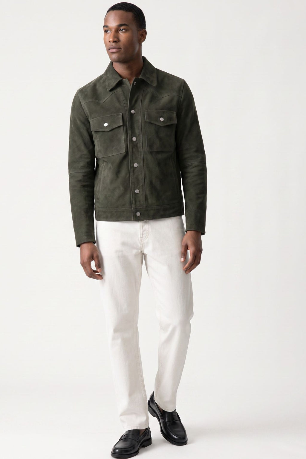 Leon Suede Shacket in Dark Olive RRP £199