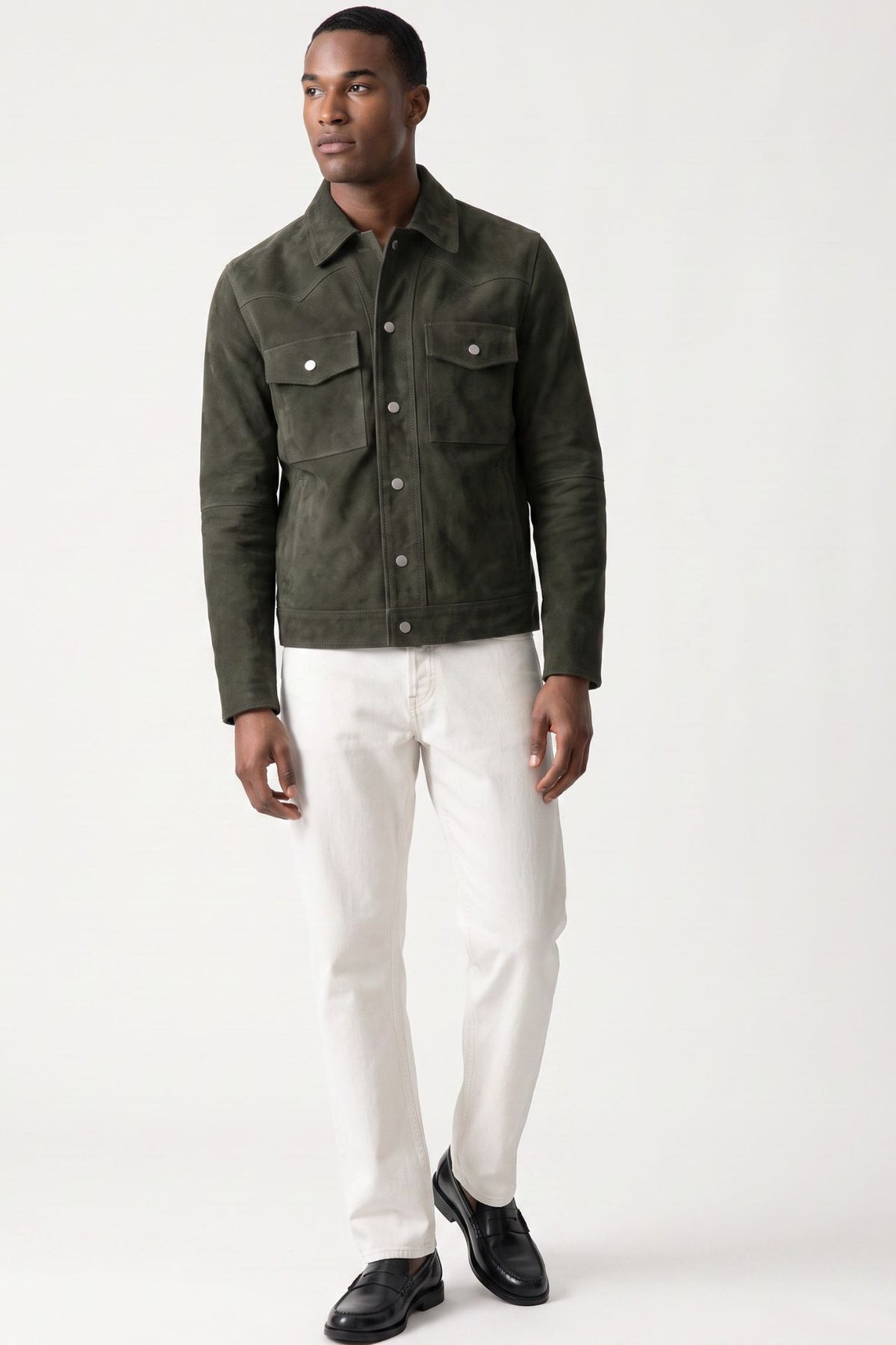 Leon Suede Shacket in Dark Olive RRP £199