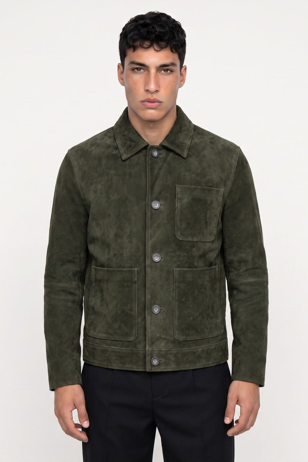 Soren Suede Trucker Jacket in Dark Olive RRP £199
