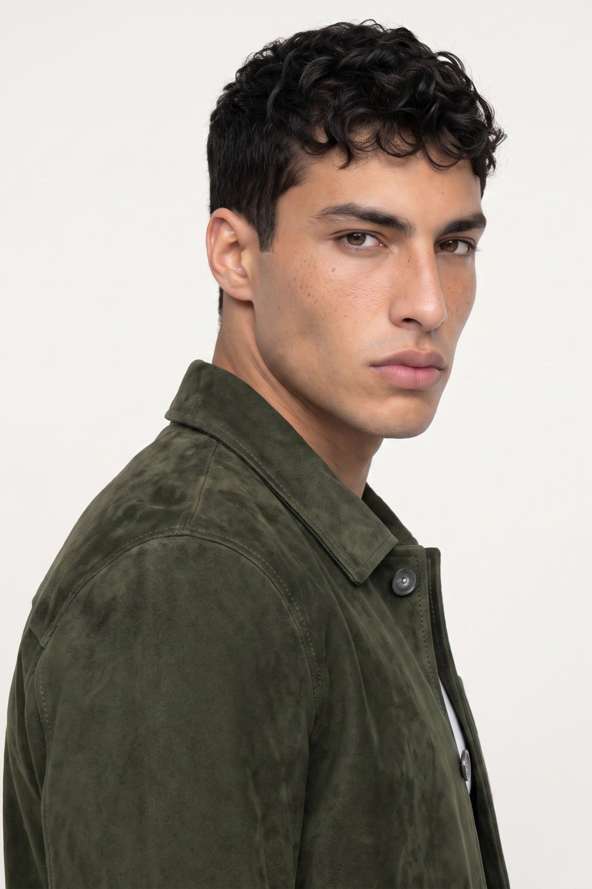 Soren Suede Trucker Jacket in Dark Olive RRP £199