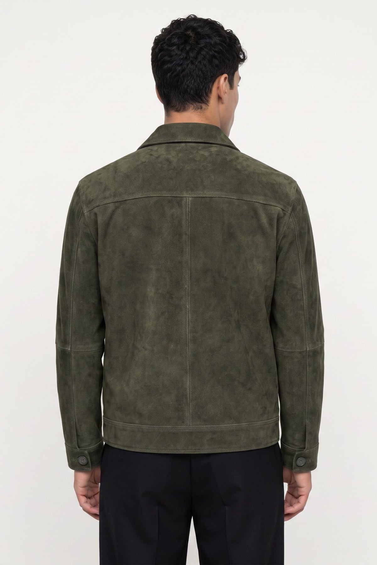 Soren Suede Trucker Jacket in Dark Olive RRP £199