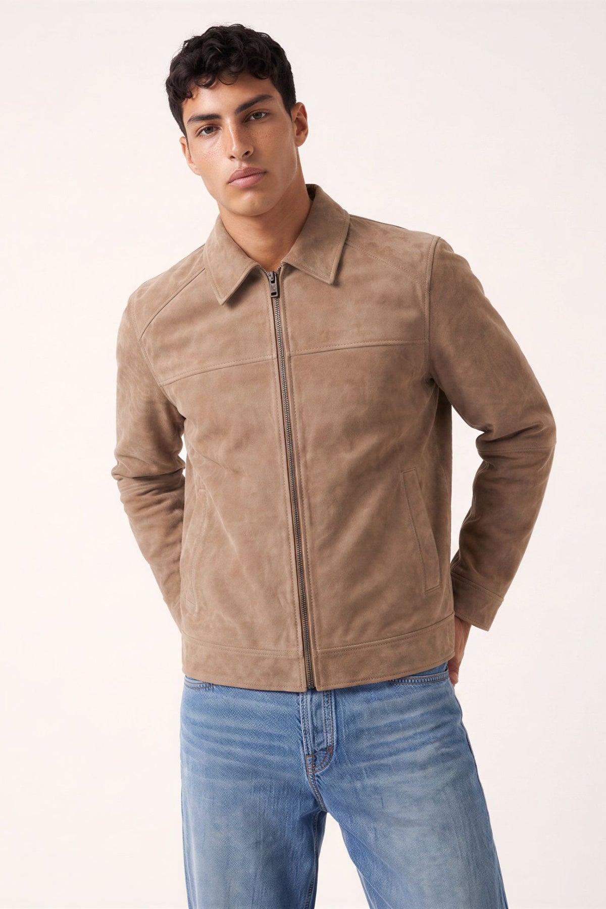 Remo Suede Harrington Jacket in Camel RRP £199