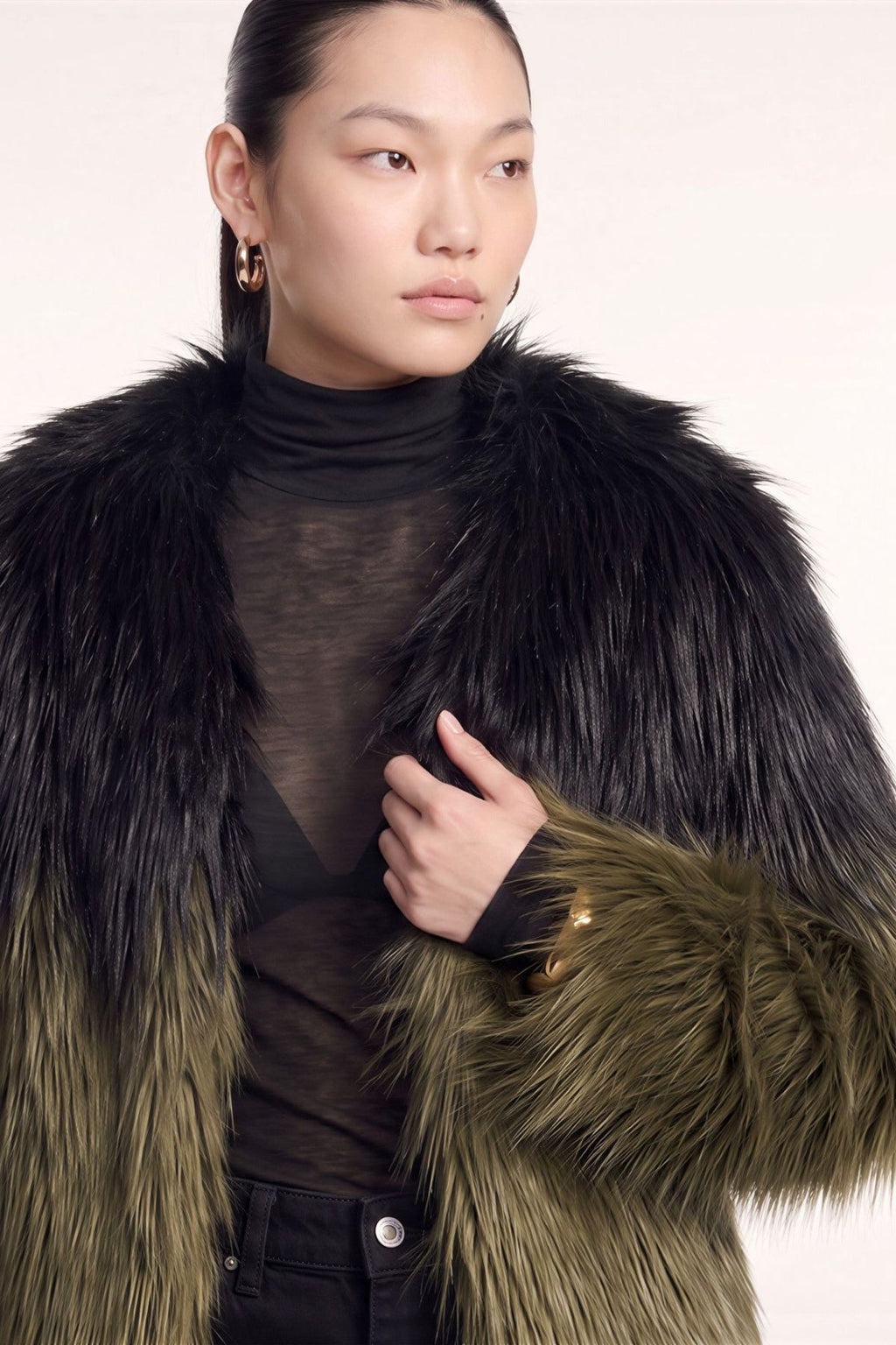 Marlowe Dip Dye Fur Coat in Black-Green