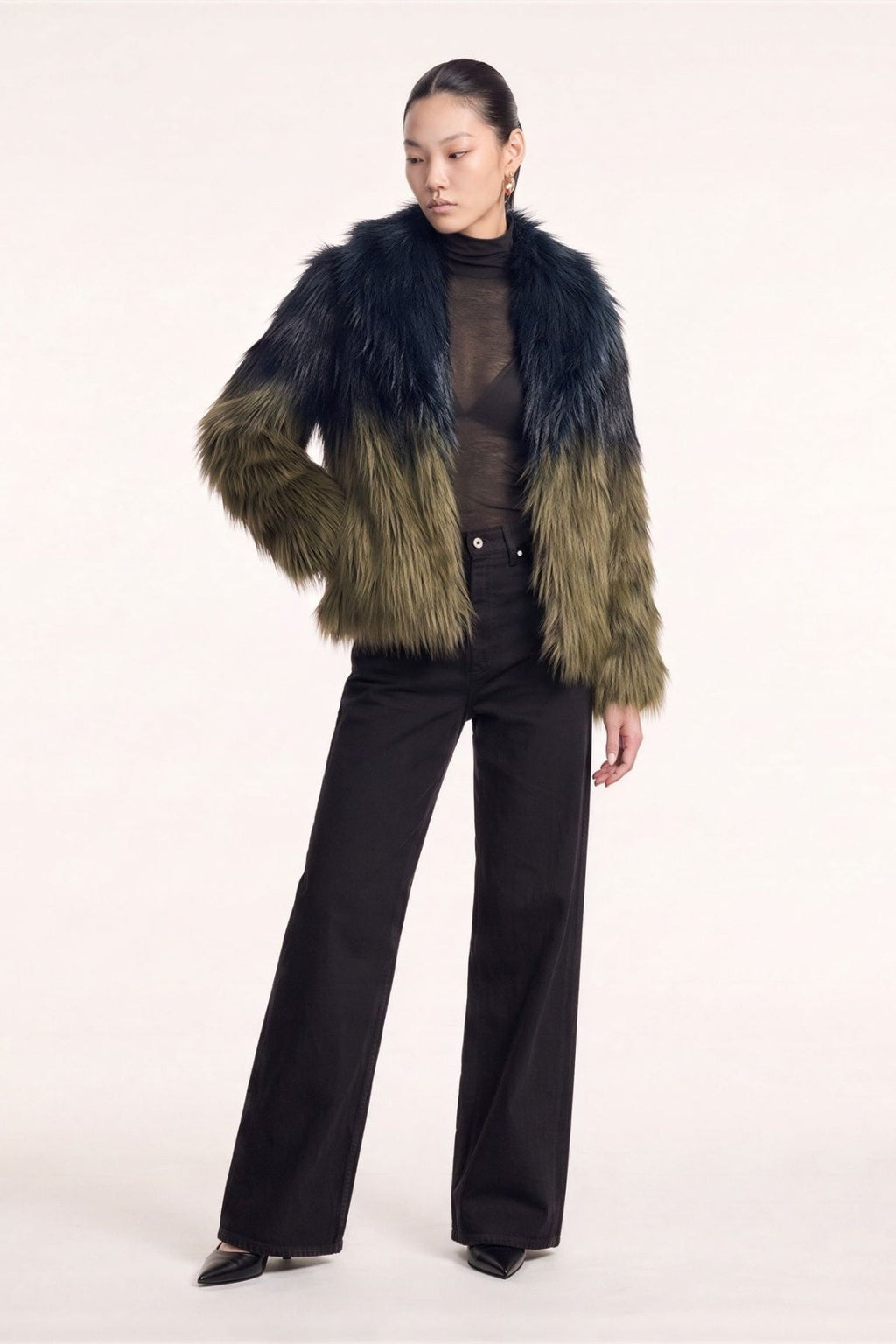 Marlowe Dip Dye Fur Coat in Black-Green
