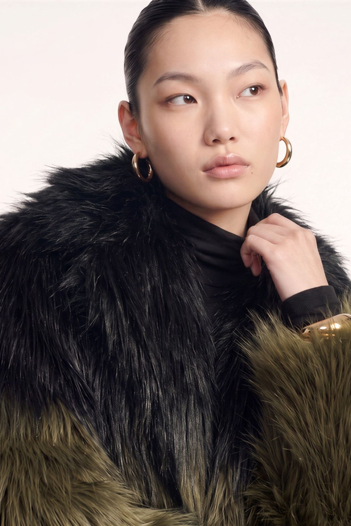 Marlowe Dip Dye Fur Coat in Black-Green
